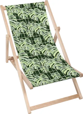 Produktbild von Dreamroots Liegestuhl klappbar Holz bis zu 130 kg, Sonnenliege klappbar mit 3-stufiger Neigungsregulierung der Rückenlehne, Monstera Leaves Gird