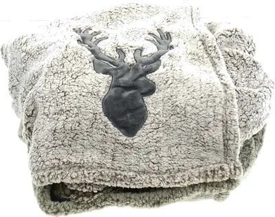 Produktbild von Kaemingk Weihnachtskuscheldecke Hirsch Grau 130 x 170 cm - Polyester & Samt