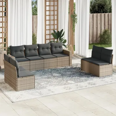 Produktbild von Design 8-tlg. Garten-Sofagarnitur mit Kissen Grau Poly Rattan, Gartenmöbel-Sets 2024 Neu