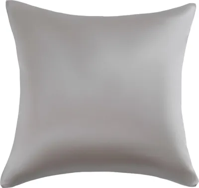 A plain gray pillow on a white background.