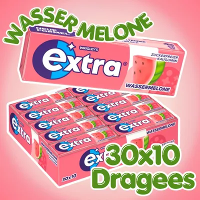 Produktbild von 30× Wrigley's Extra Wassermelone Zuckerfreier Kaugummi – 30 Packungen à 10 Stück