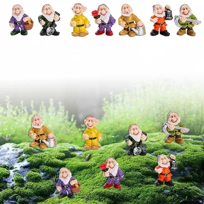 Produktbild von Gartenzwerge, 7-teilig, lustige Zwerge für draußen, Gartenfiguren aus Kunstharz, Gartendekoration, Gartenaccessoires, Mini-Gartenzwerge für den Garten