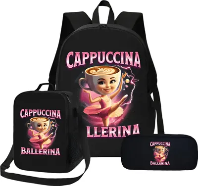 Obrázek produktu pro Školní sada černá 3ks - Batoh, penál, svač. taška - Ballerina Cappuccina