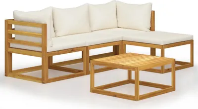 Produktbild von 5-tlg. Garten-Lounge-Set mit Auflagen Massivholz Akazie