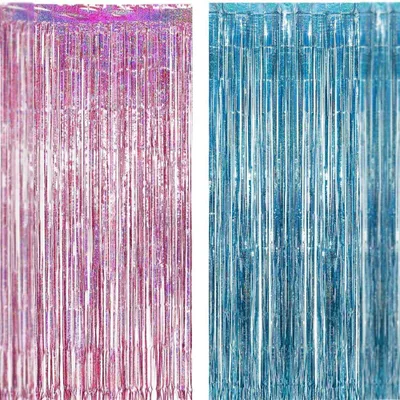 Produktbild von Rosa Blau Lametta Vorhang 2er Set Glitzer Folienvorhang Party Hintergrund Deko, Fransen Vorhang für Geburtstag, Hochzeit & Eventdekoration