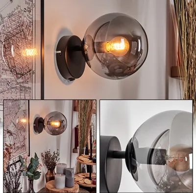 Produktbild von Cesaro Wandlampe aus Metall/Glas in Schwarz/Rauchfarben