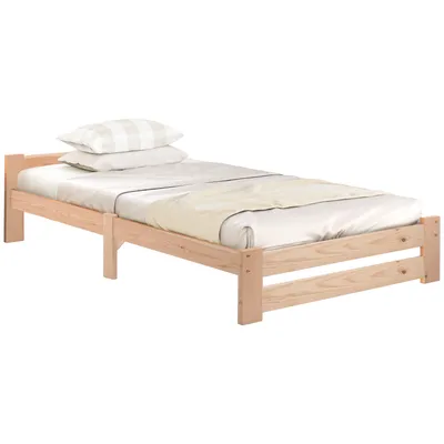 Obrázek produktu pro Postel z masivního dřeva 90 x 200 cm,Postel, vyrobená z čela a lamelového roštu,Přírodní(Matrace není součástí dodávky)