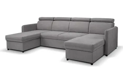 Produktbild von BARCELO Ecksofa 282x165 cm U-Form mit: Schlaffunktion, Bettkasten & Verstellbare Kopfstützen, Hellgrau – Enjoy New 21