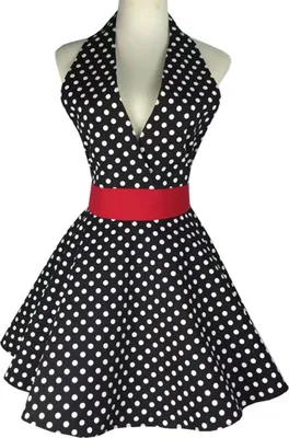 Produktbild von Süße Retro-Schürze für Damen, V-Ausschnitt, gepunktet, sexy, verstellbare Küchenschürze aus Baumwolle mit Bändern für den Einsatz zu Hause und bei der Arbeit