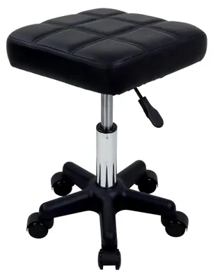 Produktbild von Quadratischer Drehhocker mit Rädern aus Kunstleder, höhenverstellbar für Spa, Salon und Massage, Schwarz