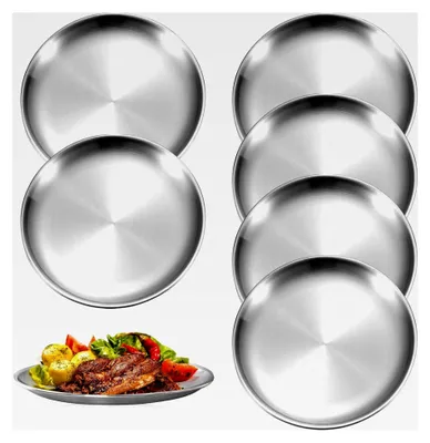 Produktbild von 6 Stück Edelstahl Teller, runde Geschirr 20 cm, Edelstahlteller für Camping, Restaurants und Picknicks