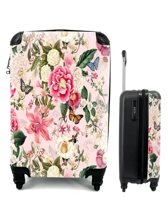 Produktbild von MuchoWow® Koffer Handgepäck Trolley Rollkoffer Kleine Reisekoffer mit 4 Rollen - Blumen - Schmetterlinge - Hortensie - Cabin Size < 55x40x23 cm & 55x40x20 cm - Fotokoffer - Kabinenkoffer - Boardgepäck - Reise-Box - Reisekoffer - Reisegepäck - Koffer mit Bild - Trolley für Kinder