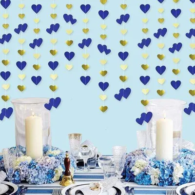 Produktbild von Famanu Herzgirlande 16 Meter in Gold und Blau - Für Hochzeit und Geburtstag