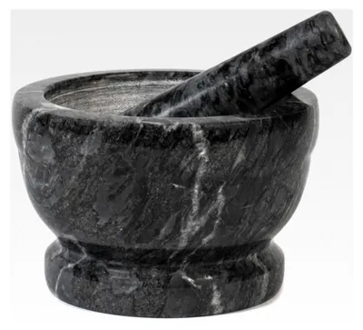 Produktbild von Mörser aus schwarzem Marmor mit Stößel, 18 cm