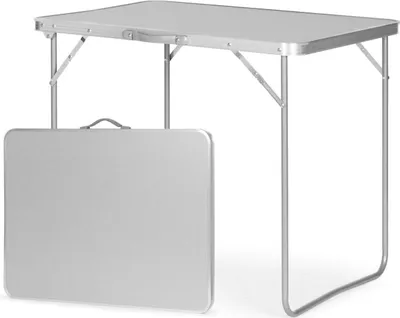 Zdjęcie produktu dla Stolik turystyczny stół składany ogrodowy walizka z uchwytem do przenoszenia 80x60x70 cm srebrny