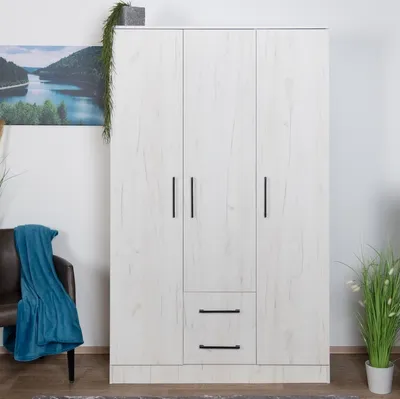 Produktbild von Schlafzimmer - Kleiderschrank, Farbe: Eiche Weiß - 200 x 123 x 53 cm (H x B x T)