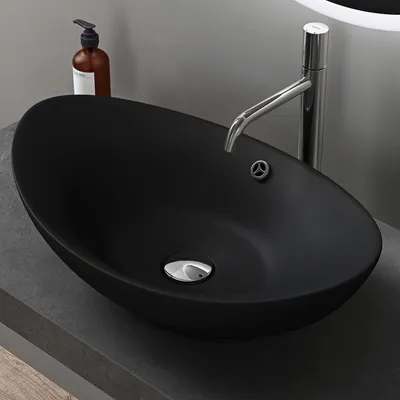 Produktbild von doporro Waschbecken Oval Aufsatzwaschbecken aus Keramik BTH：59x38x19cm Lotuseffekt durch Nanoversiegelung in Matt schwarz Br818