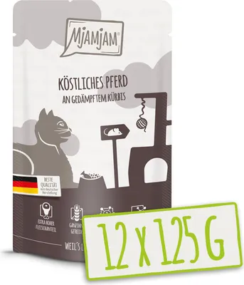 Produktbild von MjAMjAM - Quetschie - 12x125g Pferd an Kürbis Katzenfutter Nassfutter Alleinfuttermittel