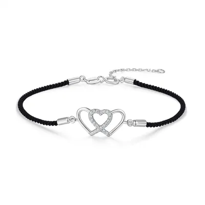 Produktbild von New Bling 9NB-1706 – Silbernes Makramee-Armband in Schwarz – Herzchen – Mit Zirkonia – Schwarz/Silber – 925er Silber – Verstellbar 16+2 cm