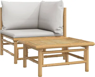 Obrázok produktu pre vidaXL 2-dielna záhradná obývacia súprava Light Grey Cushions Bamboo