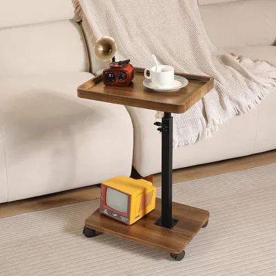 Produktbild von Beistelltisch Verstellbarer C-förmiger,Wohnzimmertisch,Couchtisch mit Rollen, Höhenverstellbar 45–80 cm,Sofatisch,mit 360° drehbar,für Sofa,Bett,Stuhl