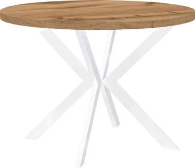 Image de Table ronde à rallonges pour la salle à manger, ENDIK, avec pieds en métal, style loft, industriel, diamètre : 90 / 190 cm, Couleur : Chêne Wotan / Blanc