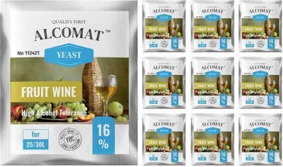 Produktbild von Weinhefe ALCOMAT Fruit Yeast HAT High Alkohol Hefe 16% Gärhefe brauen | auf 25/30 Liter, 10er Set