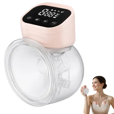 Produktbild von Elektrische Milchpumpe Freihändig, kabellose Wearable Milchpumpe mit 9 Saugstufen, leiser Betrieb, LED Display, 240ml Brusthaube, 2er Set Rosa