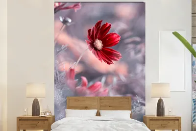 Produktbild von MuchoWow® Fototapete für Wohnzimmer oder Schlafzimmer Wandtapete Vinyl Motivtapete Blumen - Rot - Natur - Pflanzen - 195x300 cm - Das Hintergrundbild