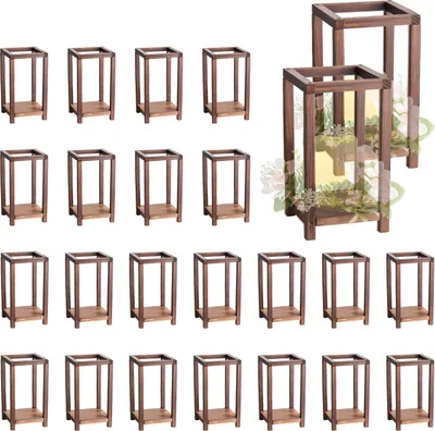 Zdjęcie produktu dla SucceBuy 24x drewniane lampiony ze świecznikiem LED wykonane z drewna i tworzywa sztucznego, rustykalny element dekoracyjny do domu, idealny na stoły weselne, uroczystości, styl wiejski i dekorację wnętrz, brązowy