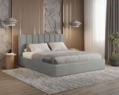 Obrázek produktu pro Čalouněná postel BESILIO s úložným prostorem 180x200 Nuvia - štíhlá postel s měkkým čelem a kovovým rámem - šedá barva