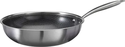 Imagen del producto de Sartén wok profesional de tres capas, 28 cm, color plateado, marca Siaki