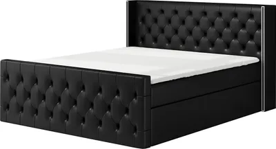 Produktbild von Boxspringbett BOKO 180x200 mit 2 Bettkästen, Bonell-Matratze und Topper. Dekorative Stifte an den Seiten der Kopfstütze. Bett Komplett-Set mit Matratze,Bettkasten & Kopfteil. Stoff Eko Cayenne. Elegantes Bett mit massives Kopfteil.