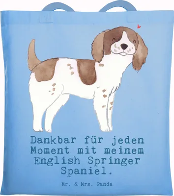 Produktbild von Mr. & Mrs. Panda Tote Bag English Springer Spaniel Moment - Sky Blue - Geschenk, Einkaufstasche, Laptoptasche, Schultasche, Shopping Tasche
