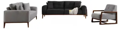 Produktbild von Schwarz-Graue Designer Wohnzimmer Garnitur Stoffcouchen Polster Sessel