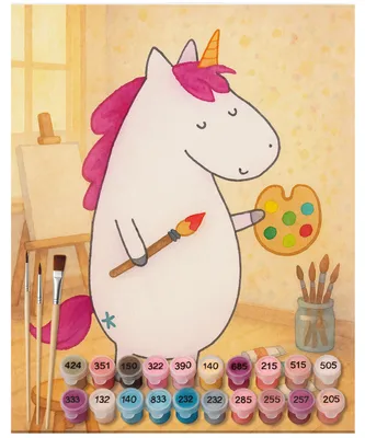 Produktbild von Mr. & Mrs. Panda Malen nach Zahlen Einhorn Künstler Design 40 x 50 cm Ohne Rahmen - Weiß - Geschenk, Einhörner, kreativ set, Artist, Unicorn, DIY, Leinwand, Zeichnen