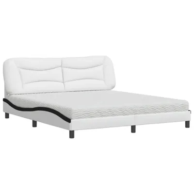 Produktbild von Bett mit Matratze "Hvar" Weiß und Schwarz 180x200 cm Kunstleder