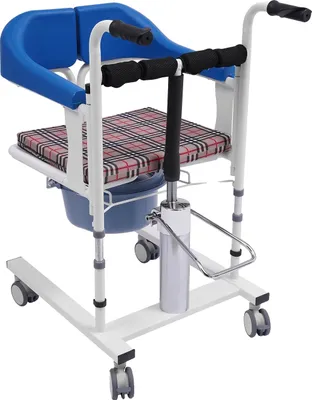 Obrázek produktu pro Hydraulické zvedací křeslo pro pacienty, 180° dělené sedadlo, univerzální kolečka, nosnost 90 kg, bílá barva