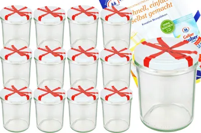 A set of glass jars with decorative lids and a recipe booklet.