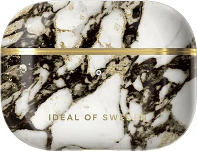 A close-up of an AirPods Pro case with a marble pattern.