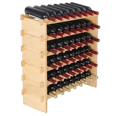 Produktbild von Weinregal, stapelbares Design, Bambusmaterial, 48 Flaschen