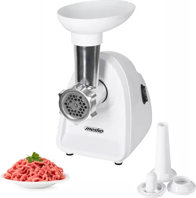 Zdjęcie produktu dla Mesko | Maszynka do mielenia mięsa | MS 4809 | Biały | 350 W | Liczba prędkości | Wydajność (kg/min) | Sito średniej wielkości; sito do mielenia; sito do maku; tłok; nadziewarka do kiełbas