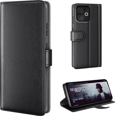 Produktbild von Echtleder Handyhülle für Xiaomi Redmi 13 Lederhülle Cover Case Tasche Klapphülle Fliphülle Leder Hülle Farbe: Schwarz