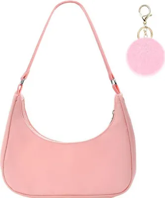 Produktbild von Aucuu Damen Nylon Umhängetasche mit Pom-Pom-Schlüsselanhänger 27x23x7 cm