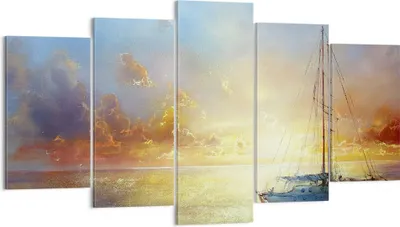 Produktbild von Bild auf Leinwand - Leinwandbild - 5 Teile - Segelboot Westen die Sonne - 160x85cm - Wand Bild - Wanddeko - Wandbilder - Leinwanddruck - Bilder - Wanddekoration - Leinwand bilder - EA160x85-4145