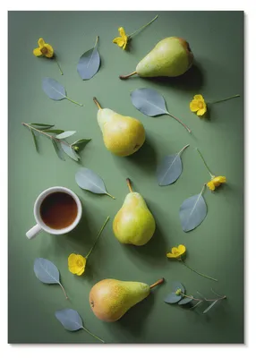 Produktbild von POSTER - 29x42 cm (A3) - Art-on - Grüner Hintergrund, Teebirnenblüten, Blätter - Wandbild für Wohnzimmer Schlafzimmer & Flur, Modernes Poster Wanddeko, Ungerahmt