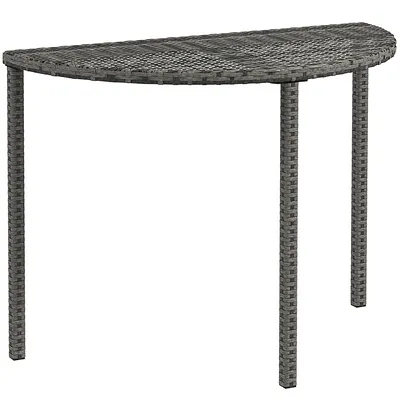 Produktbild von Balkontisch halbrund wetterfest - Polyrattan Beistelltisch 100x50x74 cm grau