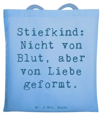 Produktbild von Mr. & Mrs. Panda Jutebeutel Spruch Stiefkind von Liebe - Sky Blue - Geschenk, Anerkennung, Alltagstasche, Patchworkfamilie, Familienliebe, Bindung, Einkaufstasche, Tasche