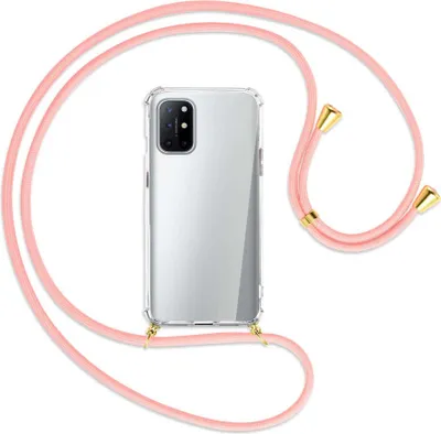 Produktbild von Handykette Backcover-Schutzhülle mit Band (Metall goldfarben) für OnePlus 8T - rosa