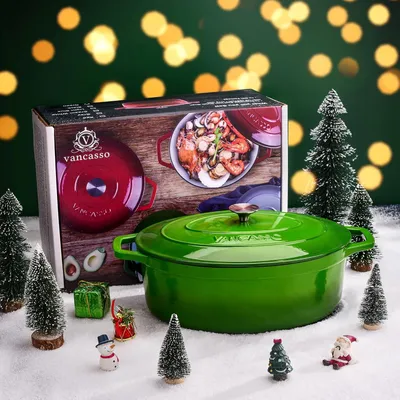 Produktbild von Gusseiserner Bräter – Dutch Oven – Schmortopf – Auflaufform – Ovaler Backofenbräter – 8 Liter Fassungsvermögen – 37 cm Durchmesser